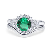 14K White Gold 1.59ct Round Two Piece Halo 7mm G SI Nano Emerald Diamond Engagement Wedding Ring Size 6.5