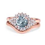 14K Rose Gold 1.59ct Round Two Piece Halo 7mm G SI Natural Aquamarine Diamond Engagement Wedding Ring Size 6.5