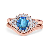 14K Rose Gold 1.59ct Round Two Piece Halo 7mm G SI Natural Blue Topaz Diamond Engagement Wedding Ring Size 6.5