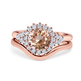 14K Rose Gold 1.59ct Round Two Piece Halo 7mm G SI Natural Morganite Diamond Engagement Wedding Ring Size 6.5