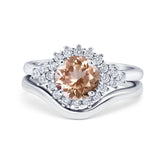 14K White Gold 1.59ct Round Two Piece Halo 7mm G SI Natural Morganite Diamond Engagement Wedding Ring Size 6.5