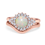 14K Rose Gold 0.31ct Round Two Piece Halo 7mm G SI Natural White Opal Diamond Engagement Wedding Ring Size 6.5