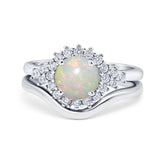 14K White Gold 0.31ct Round Two Piece Halo 7mm G SI Natural White Opal Diamond Engagement Wedding Ring Size 6.5