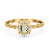 14K Yellow Gold 0.5ct Oval Vintage Floral 6mmx4mm G SI Natural Green Amethyst Diamond Engagement Wedding Ring Size 6.5