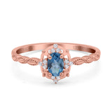 14K Rose Gold 0.5ct Oval Vintage Floral 6mmx4mm G SI London Blue Topaz Diamond Engagement Wedding Ring Size 6.5