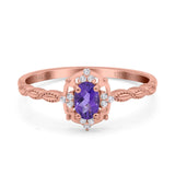 14K Rose Gold 0.5ct Oval Vintage Floral 6mmx4mm G SI Natural Amethyst Diamond Engagement Wedding Ring Size 6.5
