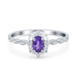 14K White Gold 0.5ct Oval Vintage Floral 6mmx4mm G SI Natural Amethyst Diamond Engagement Wedding Ring Size 6.5