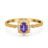 14K Yellow Gold 0.5ct Oval Vintage Floral 6mmx4mm G SI Natural Amethyst Diamond Engagement Wedding Ring Size 6.5