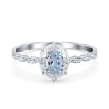 14K White Gold 0.5ct Oval Vintage Floral 6mmx4mm G SI Natural Aquamarine Diamond Engagement Wedding Ring Size 6.5