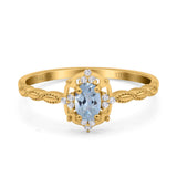 14K Yellow Gold 0.5ct Oval Vintage Floral 6mmx4mm G SI Natural Aquamarine Diamond Engagement Wedding Ring Size 6.5