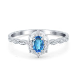 14K White Gold 0.5ct Oval Vintage Floral 6mmx4mm G SI Natural Blue Topaz Diamond Engagement Wedding Ring Size 6.5