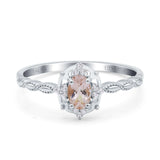 14K White Gold 0.5ct Oval Vintage Floral 6mmx4mm G SI Natural Morganite Diamond Engagement Wedding Ring Size 6.5