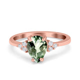 14K Rose Gold 1.33ct Teardrop Pear 8mmx6mm G SI Natural Green Amethyst Diamond Engagement Wedding Ring Size 6.5