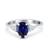 14K White Gold 1.33ct Teardrop Pear 8mmx6mm G SI Nano Blue Sapphire Diamond Engagement Wedding Ring Size 6.5