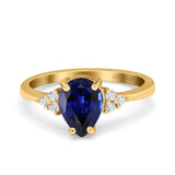 14K Yellow Gold 1.33ct Teardrop Pear 8mmx6mm G SI Nano Blue Sapphire Diamond Engagement Wedding Ring Size 6.5