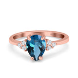 14K Rose Gold 1.33ct Teardrop Pear 8mmx6mm G SI London Blue Topaz Diamond Engagement Wedding Ring Size 6.5