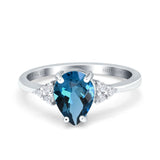 14K White Gold 1.33ct Teardrop Pear 8mmx6mm G SI London Blue Topaz Diamond Engagement Wedding Ring Size 6.5