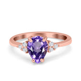 14K Rose Gold 1.33ct Teardrop Pear 8mmx6mm G SI Natural Amethyst Diamond Engagement Wedding Ring Size 6.5