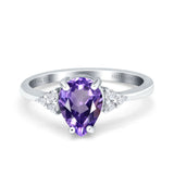 14K White Gold 1.33ct Teardrop Pear 8mmx6mm G SI Natural Amethyst Diamond Engagement Wedding Ring Size 6.5