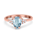 14K Rose Gold 1.33ct Teardrop Pear 8mmx6mm G SI Natural Aquamarine Diamond Engagement Wedding Ring Size 6.5