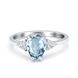 14K White Gold 1.33ct Teardrop Pear 8mmx6mm G SI Natural Aquamarine Diamond Engagement Wedding Ring Size 6.5