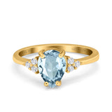 14K Yellow Gold 1.33ct Teardrop Pear 8mmx6mm G SI Natural Aquamarine Diamond Engagement Wedding Ring Size 6.5