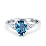 14K White Gold 1.33ct Teardrop Pear 8mmx6mm G SI Natural Blue Topaz Diamond Engagement Wedding Ring Size 6.5