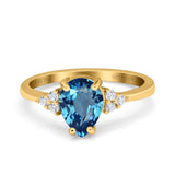 14K Yellow Gold 1.33ct Teardrop Pear 8mmx6mm G SI Natural Blue Topaz Diamond Engagement Wedding Ring Size 6.5