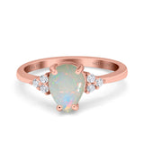 14K Rose Gold 0.08ct Teardrop Pear 8mmx6mm G SI Natural White Opal Diamond Engagement Wedding Ring Size 6.5