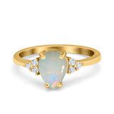 14K Yellow Gold 0.08ct Teardrop Pear 8mmx6mm G SI Natural White Opal Diamond Engagement Wedding Ring Size 6.5