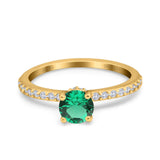 14K Yellow Gold 1.14ct Round Accent Vintage 6mm G SI Nano Emerald Diamond Engagement Wedding Ring Size 6.5