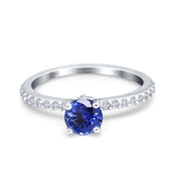 14K White Gold 1.14ct Round Accent Vintage 6mm G SI Nano Blue Sapphire Diamond Engagement Wedding Ring Size 6.5