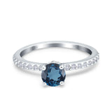 14K White Gold 1.14ct Round Accent Vintage 6mm G SI London Blue Topaz Diamond Engagement Wedding Ring Size 6.5