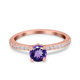 14K Rose Gold 1.14ct Round Accent Vintage 6mm G SI Natural Amethyst Diamond Engagement Wedding Ring Size 6.5