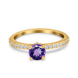 14K Yellow Gold 1.14ct Round Accent Vintage 6mm G SI Natural Amethyst Diamond Engagement Wedding Ring Size 6.5