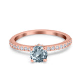 14K Rose Gold 1.14ct Round Accent Vintage 6mm G SI Natural Aquamarine Diamond Engagement Wedding Ring Size 6.5