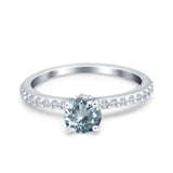 14K White Gold 1.14ct Round Accent Vintage 6mm G SI Natural Aquamarine Diamond Engagement Wedding Ring Size 6.5