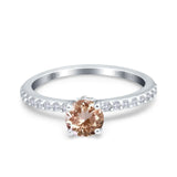 14K White Gold 1.14ct Round Accent Vintage 6mm G SI Natural Morganite Diamond Engagement Wedding Ring Size 6.5