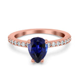 14K Rose Gold 1.54ct Teardrop Pear Accent 8mmx6mm G SI Nano Blue Sapphire Diamond Engagement Wedding Ring Size 6.5