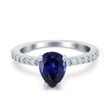 14K White Gold 1.54ct Teardrop Pear Accent 8mmx6mm G SI Nano Blue Sapphire Diamond Engagement Wedding Ring Size 6.5