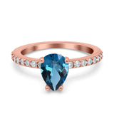 14K Rose Gold 1.54ct Teardrop Pear Accent 8mmx6mm G SI London Blue Topaz Diamond Engagement Wedding Ring Size 6.5