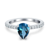 14K White Gold 1.54ct Teardrop Pear Accent 8mmx6mm G SI London Blue Topaz Diamond Engagement Wedding Ring Size 6.5