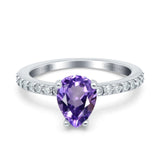 14K White Gold 1.54ct Teardrop Pear Accent 8mmx6mm G SI Natural Amethyst Diamond Engagement Wedding Ring Size 6.5