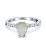 14K White Gold 0.29ct Teardrop Pear Accent 8mmx6mm G SI Natural White Opal Diamond Engagement Wedding Ring Size 6.5