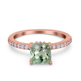 14K Rose Gold 1.55ct Cushion Cut Vintage 7mm G SI Natural Green Amethyst Diamond Engagement Wedding Ring Size 6.5