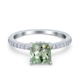 14K White Gold 1.55ct Cushion Cut Vintage 7mm G SI Natural Green Amethyst Diamond Engagement Wedding Ring Size 6.5