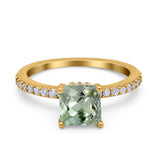 14K Yellow Gold 1.55ct Cushion Cut Vintage 7mm G SI Natural Green Amethyst Diamond Engagement Wedding Ring Size 6.5