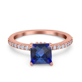 14K Rose Gold 1.55ct Cushion Cut Vintage 7mm G SI Nano Blue Sapphire Diamond Engagement Wedding Ring Size 6.5