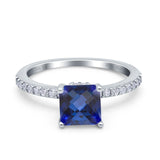 14K White Gold 1.55ct Cushion Cut Vintage 7mm G SI Nano Blue Sapphire Diamond Engagement Wedding Ring Size 6.5