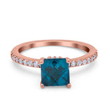 14K Rose Gold 1.55ct Cushion Cut Vintage 7mm G SI London Blue Topaz Diamond Engagement Wedding Ring Size 6.5